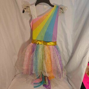 rainbow unicorn wings kids girls costume size XL with rainbow headband horn